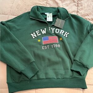 Le Lis Dark Green New York Flag Zip-Up Sweater